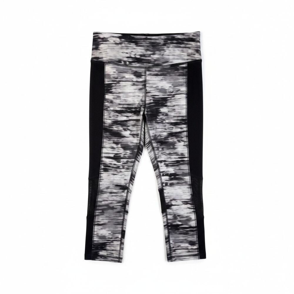 RBX Womens Workout Crop Leggings Mesh Detail Black White S Activewear Gym Sport